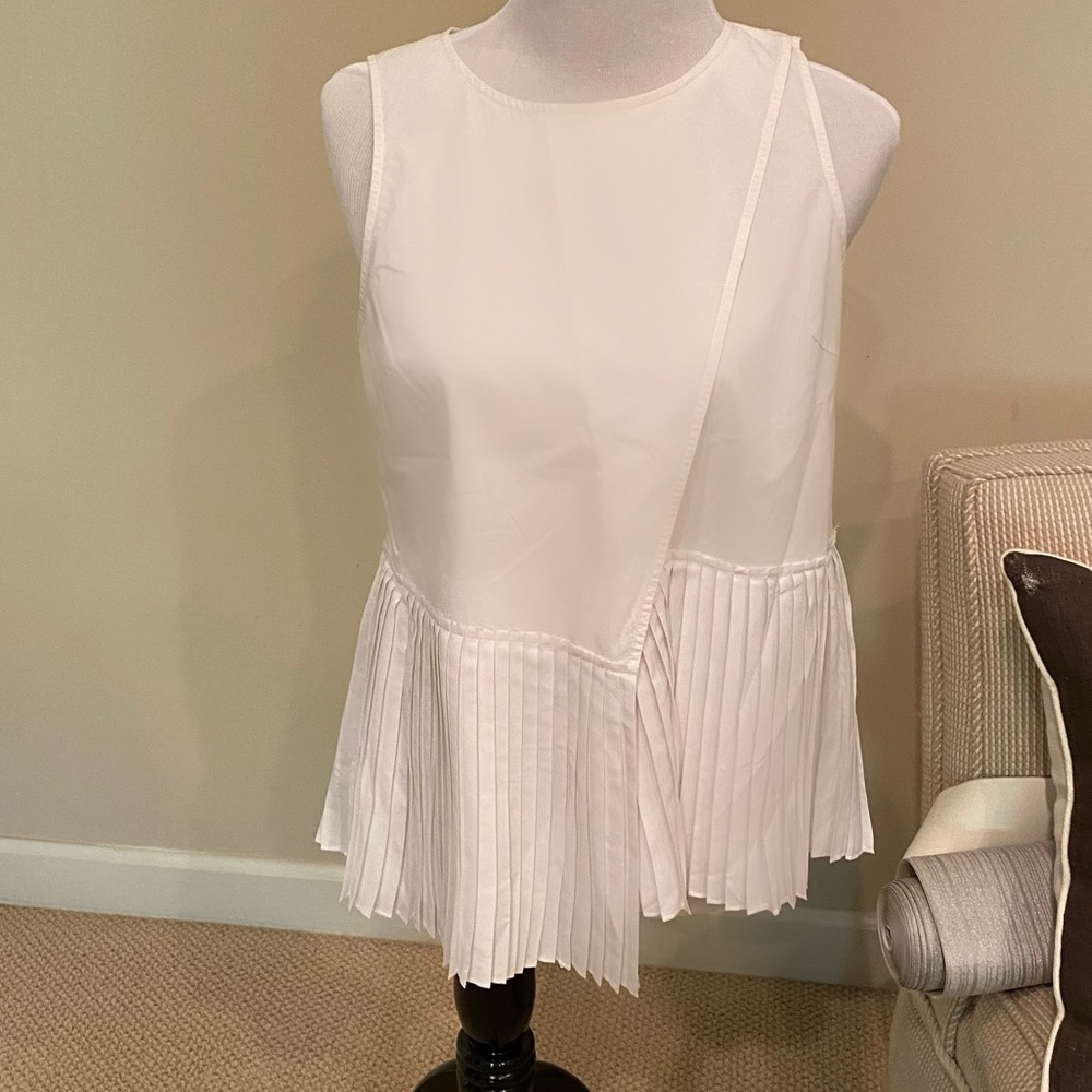 Derek Lam 10 Crosby asymmetrical accordion hem poplin top.